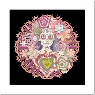 Z- Girl: Dreams of La Catrina. Digital Collage No. 9 Flaming Barbed Heart Variation Posters and Art